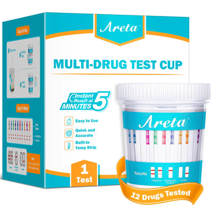 Areta MUTIDURG TEST CUP - 12 Panel Urinary At Home Testing kit Instant Results in 5 Min Testing for 12 Different Drug Substances Qucik Screen Home Test 1PACK #ACDOA2-2124