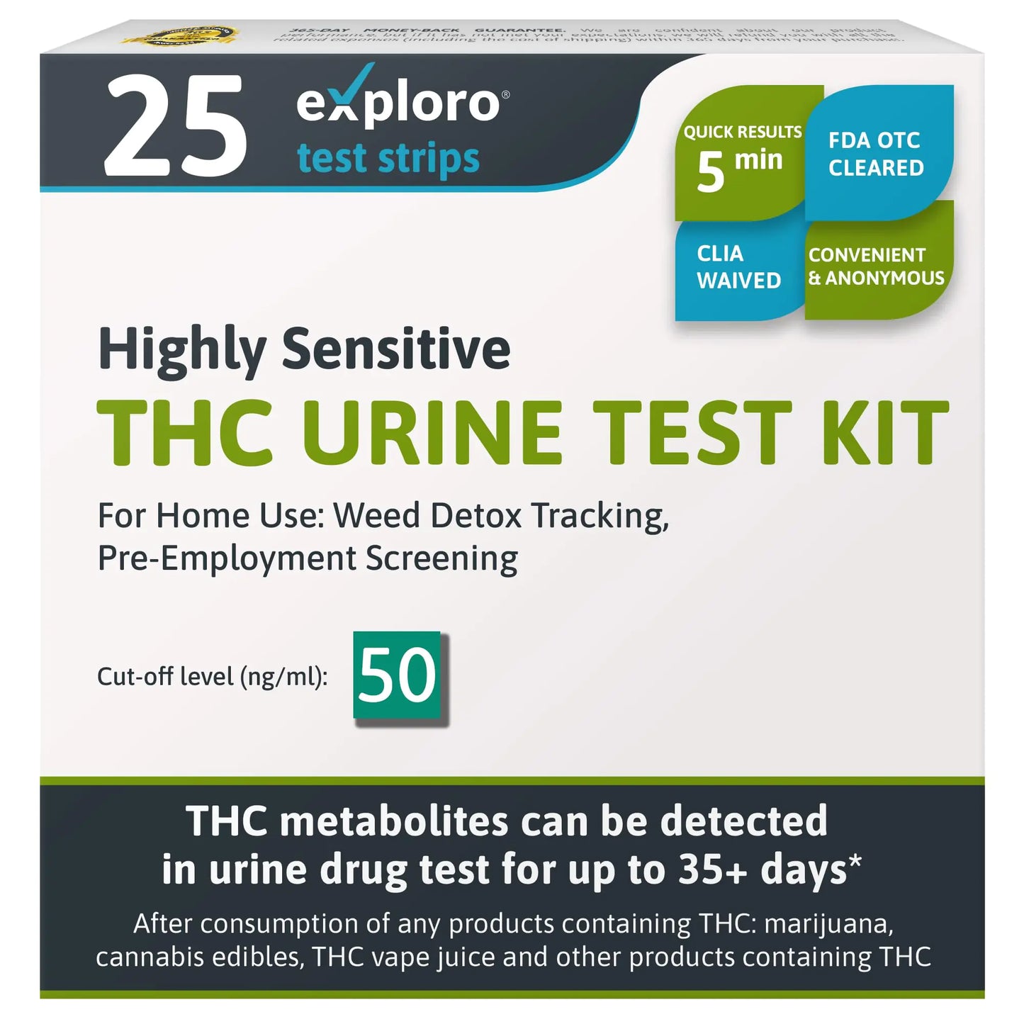 Exploro Highly Sensitive at Home Marijuana Drug Test Kit THC Drug Test Kit Marijuana/Weed THC Drug Test Urine Easy Home Drug Test Marijuana/THC Substance Abuse 25 THC Test Strips/Sticks 50 ng/ml